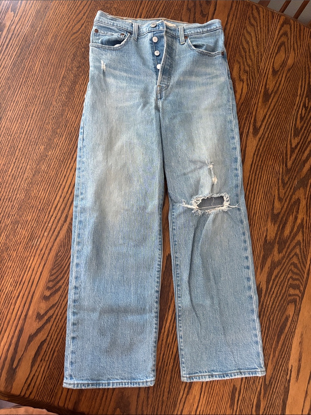 Levi's Light Blue Ribcage Straight-Leg Distressed Jeans